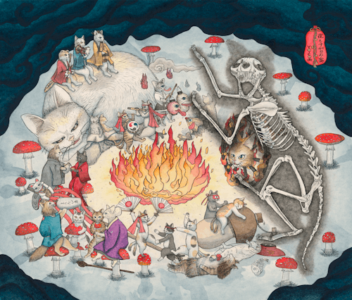 猫のバイオリン演奏アート 黒夜精霊 縁起物 魔力 レア YOKAI-百猫夜行- | Foundation